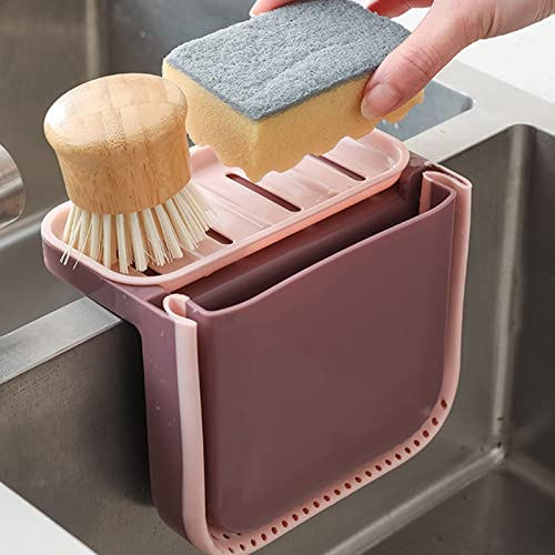 Fregadero escurridor, cesta crepino con ventosa, escurridor, multifuncional, soporte de esponja para cocina, cuarto de baño, extensible, 1 pieza (rosa)