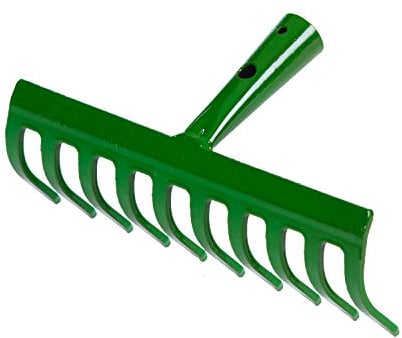 Garten Gerät Harke Rasen Boden Erde Rechen 8 bis 14 Zinken Stahl grün Gartenrechen mit und ohne Holz Stiel (Harke 10 Zinken grün ohne Stiel)