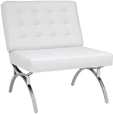 SD STUDIO DESIGNS Newel Moderner Akzentsessel aus Mischleder mit Metallrahmen - Mitte des Jahrhunderts Modern - Akzentstuhl - Entspannen, Büro, Schlafen - Weiß - Gepolstertes Leder