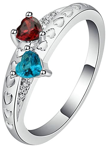 Gualiy Partnerringe Verlobungsringe, Freundschaftsring Versilbert Doppelt Herz Zirkonia Ringe Größe 52 (16.6)