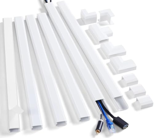 ZhiYo 2.4m Cable Trunking Kit, Paintable Mini Trunking for TV Cables | 6 x L400mm W25mm H13mm, White Self Adhesive Wire Hiders for Wall, Cord Concealer for Home Office
