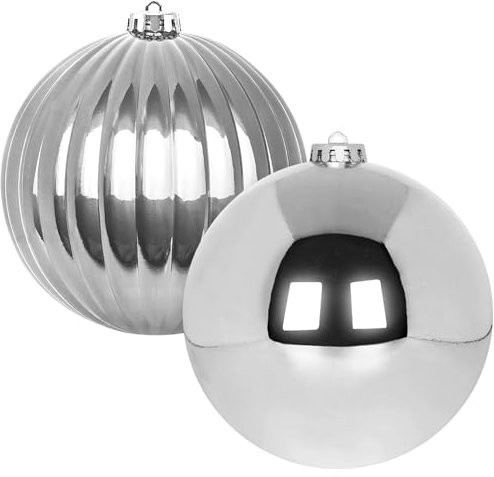 Benjia Giant Christmas Baubles, Extra Large Big Xmas Shatterproof Plastic Ball Ornaments Set for Outdoor Outside Lawn Yard Tree Hanging Decorations Decor (20cm/200mm, 2 Packs, Silver)