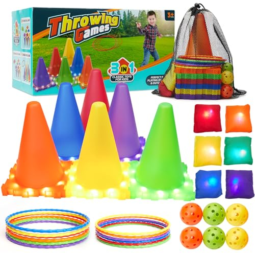 Pwtuuki 5 in 1 Party Wurfspiel Outdoor Spiele für Kinder, Pylonen, Bean Bags, Ball, Ringe, Ostern Banner, Garten Spiel Outdoor Spielzeug Geschenk für Kinder Draußen Osterdeko