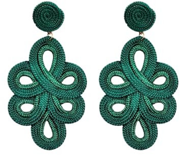 MAJALE Pendientes Mujer Largos Flamenca Verde Esmeralda- Pendientes Ligeros de Boda, Fiesta, Sevillanos para Ocasiones Especiales - Pendientes Sevillana Estilo Cordón de Seda (Verde Andalucia)