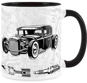 Purely Home Tasse mit Aufschrift 70s Hot Rod, Geschenk für Autoliebhaber, Garage, Tee/Kaffee, Schwarz
