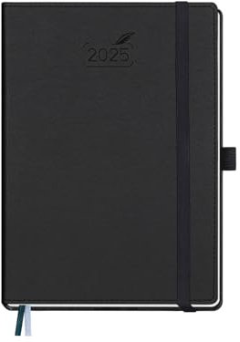 BEZEND Kalender 2025 Buchkalender A5 1 Woche 2 Seiten | Terminplaner 2025 Wochenplaner mit 100 g/m² Papier & Monats-Register | Planer & Terminkalender mit PU-Leder Hardcover - Schwarz