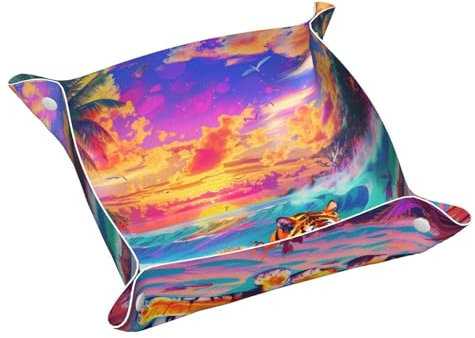 Valet Tray Desk Organizer Tiger Liegen am Strand PVC Leder Schlüssel Schmuck Zubehör Schminktisch Tablett Box für Männer und Frauen