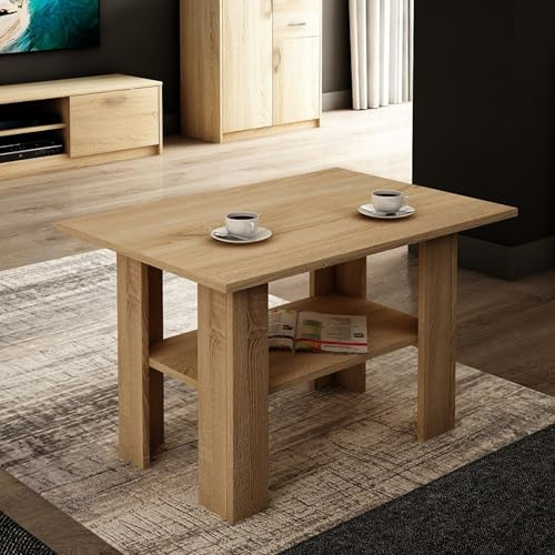Home Collective Couchtisch mit Ablage Tisch mit matter Oberfläche Beistelltisch 87 cm breit Loft Design Ideal für Schlafzimmer Wohnzimmer aus laminiertem Holz 1 Ablage für zusätzlichen Stauraum sonoma