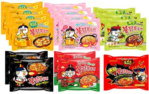 Kennenlernbox 16er Instant Nudeln Set | Koreanische Hot Chicken Ramen 16er Mix zum Probieren (Kompatibel mit Samyang)