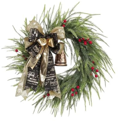 Künstlicher Weihnachtsglockenkranz | Vintage-Weihnachtskranz für die Tür | Boho-Weihnachtskranz | festlicher künstlicher Boho-Urlaubskranz für den Innen- und Außenbereich | 45 cm