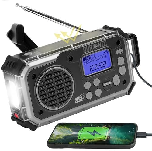 Duronic SDAB1 Kurbelradio, Tragbares Solar Notfall DAB FM Radio mit LED Licht und Kurbel, Batteriebetrieb und 2000mAh Powerbank, Bluetooth Speaker