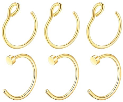6 Stück Fake Nasenpiercing Ring Dünn,Nasenring Gold,Fake Nose Ring,Nasenring Silber,Nostril Piercing Nase,Nasen Piercing Ringe,Septum Lippenpiercing Piercings Set für Nostril/Brüste/Ohr Lippe (Gold)