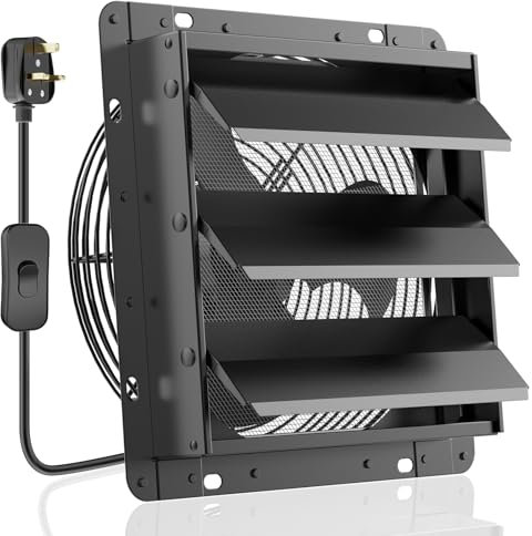 HG Power 300mm Shutter Exhaust Fan with Mesh Screen 1300m³/h Wall Mounted Extractor Fan Low Noise Shed Exhaust Fan for Ventilation Use, Basement, Gable, Chicken Coop