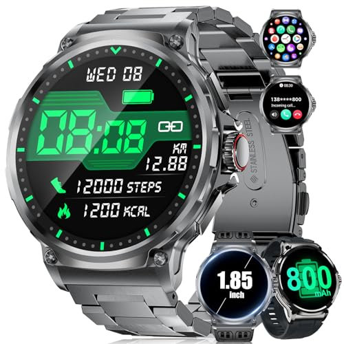 LIGE Smartwatch Herren mit Telefonfunktion,1.85 HD Großes Display,70+Tage Akkulaufzeit,Sportuhr Herren mit 120+ Sportmodi,Herzfrequenz/Schlafmonitor Fitnessuhr für iOS Android,3 Bänders