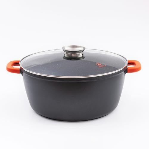 RobuCook Faitout 32 cm 10,4 L avec Couvercle | Grande capacité 10,4 L, aluminium moulé, céramique sans PFOA/PFAS, couvercle verre, induction, four 230°C, 6 à 8 pers.