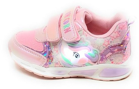 Mädchenschuhe mit Einhorn, Rosa mit Glitzer, doppelter Klettverschluss, integrierte Lichter in der Zwischensohle und an der Sneakerseite, Rosa, 26 EU