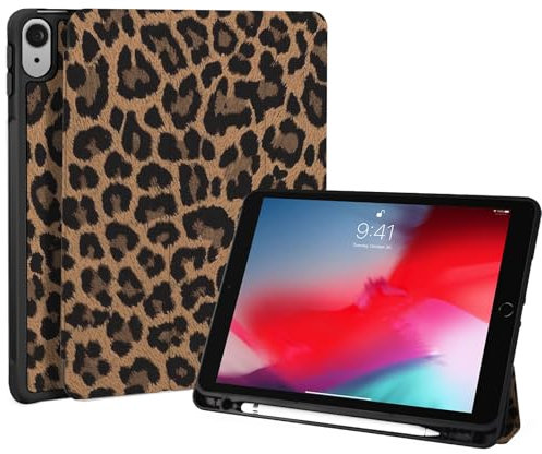 Fycyko Coque pour iPad 10e Génération 2022/11e Génération 2025(A16),iPad 10.9 Pouces Étui with Pen Holder & Support Trifold, Mignon Motif Léopard Housse de Protection - Marron