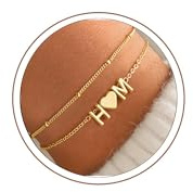 Turandoss Herz Armband mit Buchstaben Damen Gold, 14K Vergoldete 2 Buchstaben Armband Herz Armbänder Damen, Geschenke für Frauen Teenager Mädchen Freundin Mama Schmuck