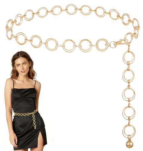 QingWing Runde Ringe Taillenketten Metall o Ring Kettengürtel, Einstellbar Kettengürtel Metal Chain Belts for Women Trendy Waist Chains Geeignet für Damen, Hemden, Jeans, Kleider