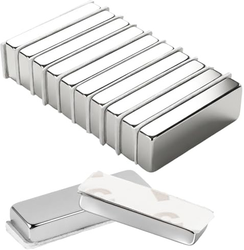 10 rektangulära neodymmagneter 30x10x5 mm starka | Självhäftande magneter för skruvmejslar och kylskåp. Tunna och kraftfulla
