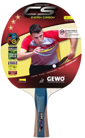 GEWO Profi Tischtennisschläger CS Energy Carbon - Tischtennis Schläger - ITTF genehmigt - Carbon-Schläger mit kontrolliertem Belag und hohen Rotationseigenschaften, konkav, 1,8mm Schwamm