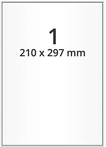 Wetterfeste Folienetiketten auf A4 Bogen, weiß - 210 x 297 mm - 100 Polyester Etiketten auf 100 Blatt, selbstklebende PET Aufkleber, matt