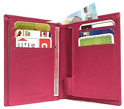 LOLUNA® Petit Portefeuille Classique en Cuir Vachette, Souple et Compact, 2 Volets Pratique pour Placer permis - identité - Cartes - Billet - Monnaie - Idée Cadeau pour Homme et Femme - Fuchsia