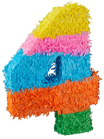 Relaxdays 10025189_906 Anzahl Pinata Geburtstag, Zahl 4, zum Aufhängen, Kinder & Erwachsene, Papier, zum selbst Befüllen, Piñata, bunt, 4 (EU)