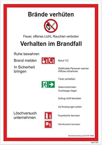 Aufkleber „Brandschutzordnung Teil A Brände verhüten“ DIN 14096 Aushang BSO Folie nach ISO 7010 | A4 Made in Germany
