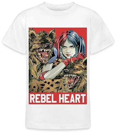 Spreadshirt Harley Quinn Rebel Heart Teenager T-Shirt, 152/164 (12-14 Jahre), Weiß