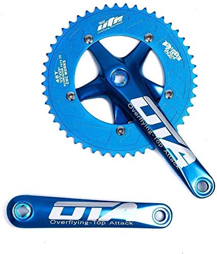 Kurbelgarnitur mit 1 Geschwindigkeit, 48 Zähne, 170 mm, 130 BCD-Fixie-Kurbelgarnitur mit Schutzabdeckung für Singlespeed-Fahrrad, Fixie-Fahrrad, Rennrad (blau)
