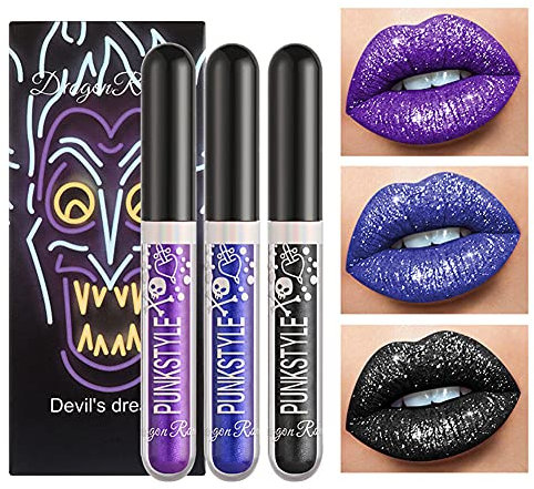 3 Farben Diamond Glitter Shimmer Lip Gloss Liquid Lippenstift Metallic Matte Glossy Langlebig Make-up Lipgloss Metallic Lip Color Cosmetics Für Halloween Make-up, Party, Cosplay
