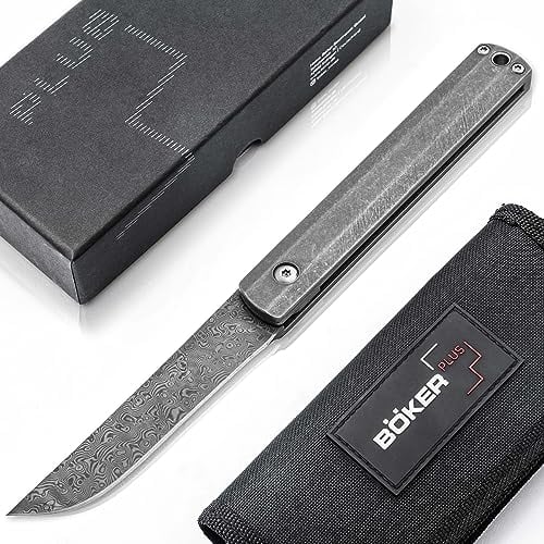 BÖKER PLUS® Wasabi Damast - hochwertiges Damaszener Taschenmesser japanischer Stil - EDC 110 Lagen Damast Klapp-Messer mit Titan Griff in Geschenkbox