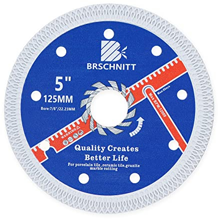 Diamant Trennscheibe Fliesenscheibe 125mm - BRSCHNITT Turbo Mesh Diamantklinge mit X Felgensegment für Hart Keramik Porzellan Fliesen Granit.