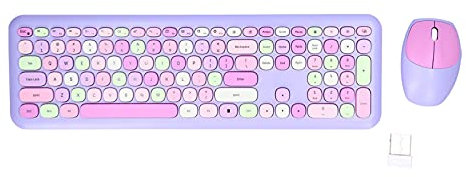wendeekun Wireless Keyboard and Mouse Combo, 2.4G Retro Multi Color with Number Pad Cute Keyboard, Silent Keyboard and Mouse for Computer, Laptops.(Purple mixed color)