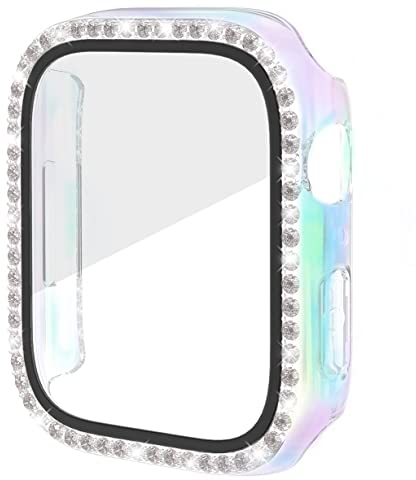 Miimall Kompatibel mit Apple Watch Series 9/8/7 45mm 41mm Hülle mit Glas Displayschutz, Strass Glitzer Harter PC Schutzhülle Kratzfest All-Round Schutz Case für iWatch Serie 9/8/7 41mm - Bunt