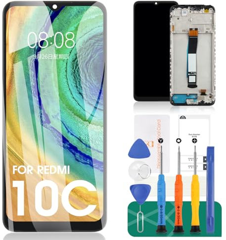SRJTEK para Xiaomi Redmi 10C Pantalla de Repuesto para Redmi 10C Pantalla LCD para Redmi 10C Pantalla táctil digitalizador Asamblea 220333QAG Kits de reparación (con Marco, Negro)