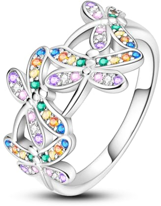 NARMO 925 Ringe Sterling Silber Dragonfly Ring Cubic Zirkonia Ringe für Frauen Mädchen Größe 60mm