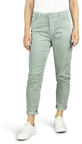 DENIMFY Cordhose Damen Mom Fit High Waist Gerades Bein Stretch DFLisa Cord Hose Pants Reißverschluss Taschen Einfarbig Grün L, Größe:L, Farben:Jadeite Green (52202)