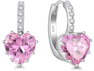 Starchenie Orecchini Donna Sterlina Argento 925 Cuore Rosa Zirconi Pietra Portafortuna Orecchini Compleanno Gioielli
