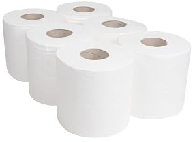 White Paper Rolls 6 x 2 Ply Embossed Paper Centre Feed Roll Towels Tissue White