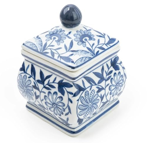 Home Deco London Sumatra Blue & White Large Ceramic Home Collection (Small Square Ginger Jar 7)