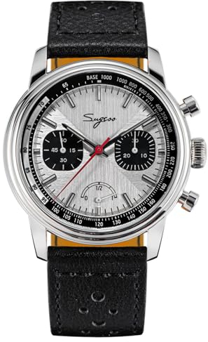 SUGESS Seagull ST1906 Panda 41 mm Ice-White Power Indicator Chronograph schwarzes Leder 1963 BNIB, weiß, Klassisch