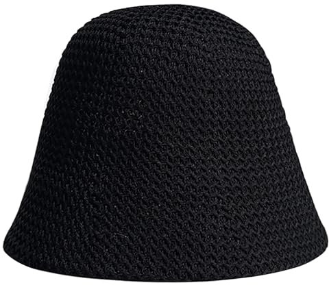 XYIYI Damen Schwarz Mesh gewebt Eimer Hut Häkeln Sonne Hut Sommer Strand Fischer Hüte