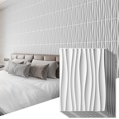 Art3d 24-Pack 3D Wall Panels for Interior Wall Décor, PVC Wavy Textured Accent Wall Paneling for Living Room Bedroom TV Backdrop Office, 15.7 x 11.8 Inch - White
