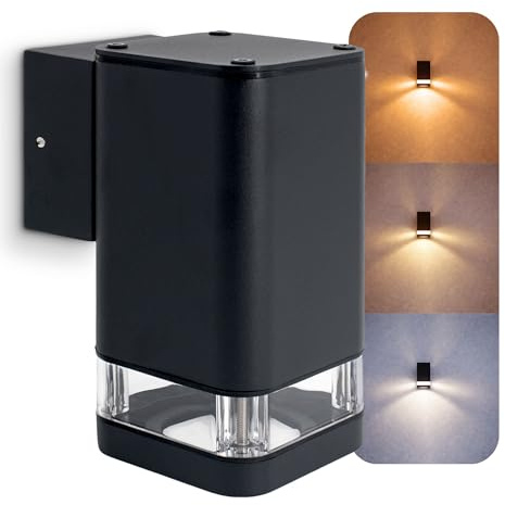 SSC-LUXon ATUNI Außenwandleuchte Up oder Down schwarz 3W 3 Lichtfarben | Schwarze Außenwandleuchte Up oder Down 1-flammig - bei Montage wählbar, warm / neutral / tageslicht, inkl. GU10 LED, IP54