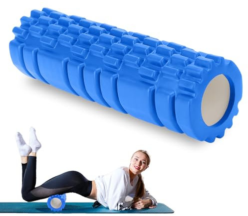 Faszienrolle mit 3D-Texturmassage, Foam Roller Massage, Massage-Rolle, Fitnessrolle, Sportrolle zur Linderung von Muskelverspannungen, für rücken wirbelsäule Rücken Beine 30×8cm (Dunkelblau)