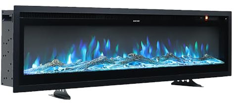 WarmieHomy 3 IN 1 Electric Fire Wall Mounted/Recessed/Freestanding 60/152CM Electric Fireplace with Remote Control, 9 LED Color Flame Effect Media Wall Fireplace, Crystal & Log Set, 900W&1800W