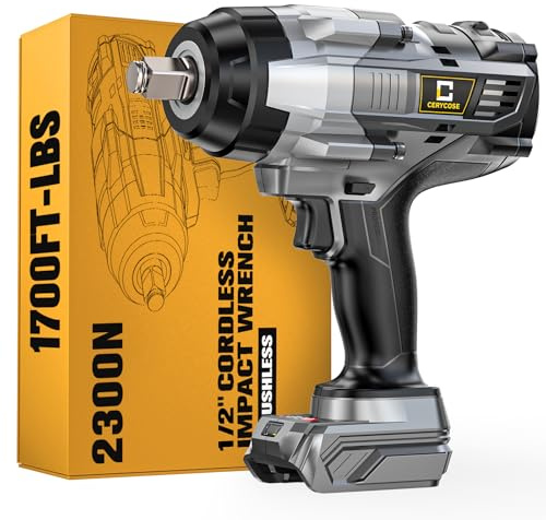 Cordless Impact Wrench 1/2 inch Compatible with Dewalt Battery: 1700FT-LBS High Torque Impact Wrench Heavy Duty Tool - Brushless Electric Impact Gun Includes LED Work Light - Bare Tool Only