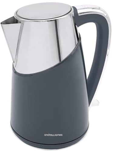 Andrew James Electric Kettle Fast Boil Kettle, Energy Efficient Quiet Cordless Kettle with 1.7L 360˚ Swivel Base Quick Boil - Reusable Filter 3000W (Grey)